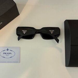 Prada Glossy Black Narrow Rectangle Sunglasses